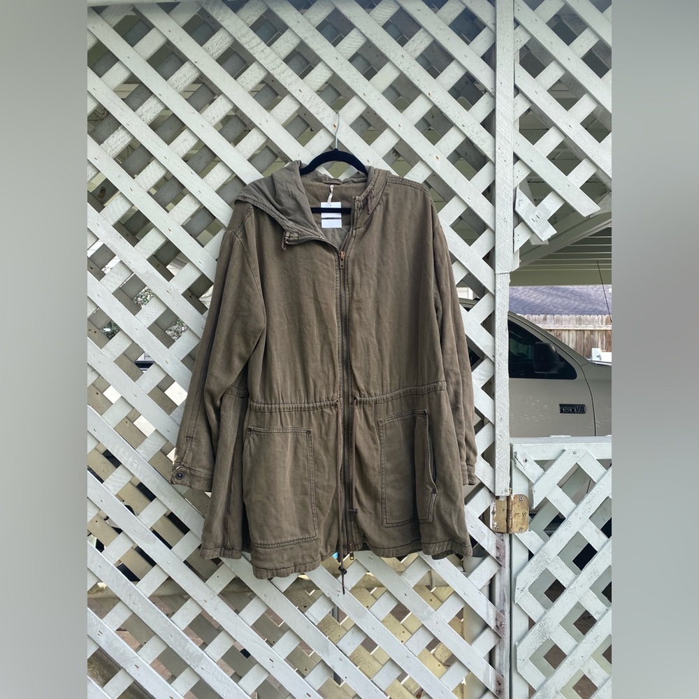 Free People L Olive Utility Drawstring Zip Up Jacket